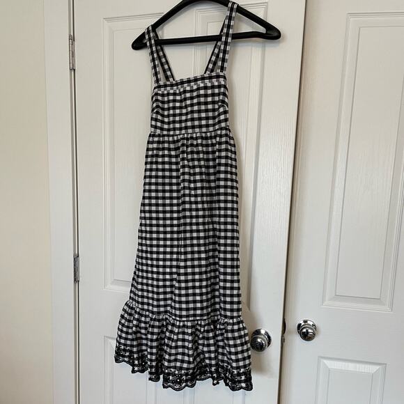 J. Crew Dresses & Skirts - J Crew black/white checkered dress embroidered hem.  Size 4. Cottagecore